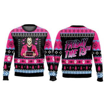 Jason Voorhees Mugshot Pink Ugly Christmas Sweater - Moonbestprint
