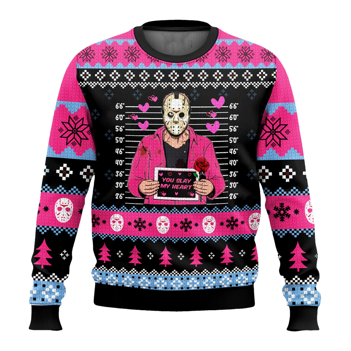 Jason Voorhees Mugshot Pink Ugly Christmas Sweater - Moonbestprint