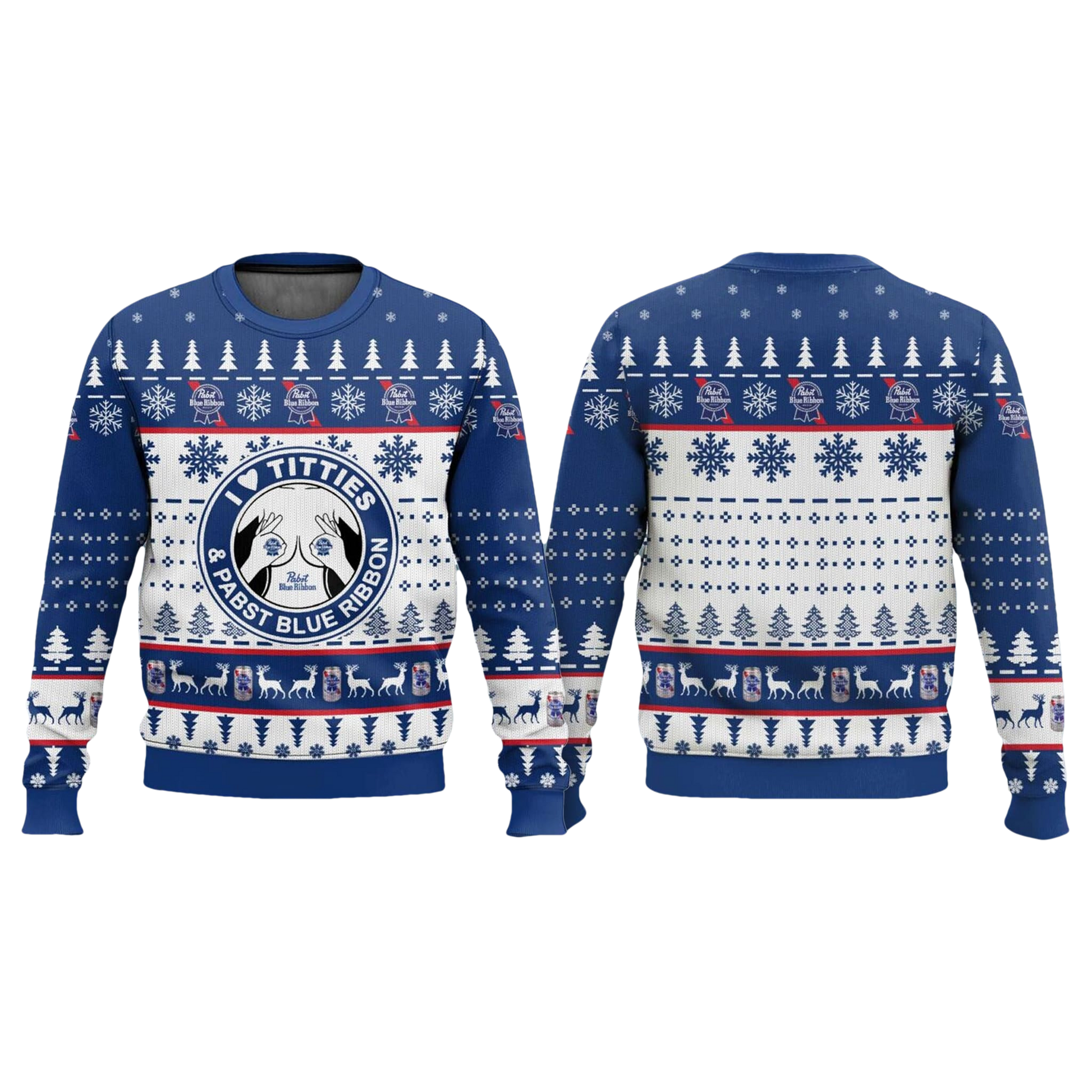 I Love Titties and Pabst Blue Ribbon Ugly Christmas Sweater - Moonbestprint