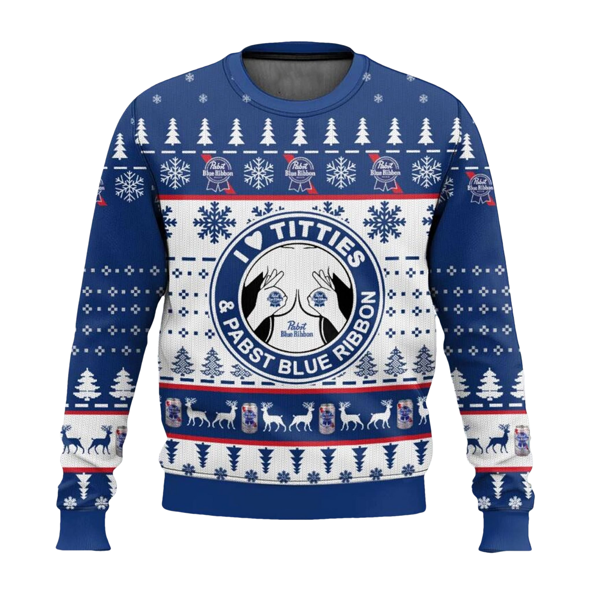 I Love Titties and Pabst Blue Ribbon Ugly Christmas Sweater - Moonbestprint