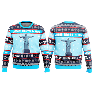 Hellsing Jesus Wants a Hug Ugly Christmas Sweater - Moonbestprint
