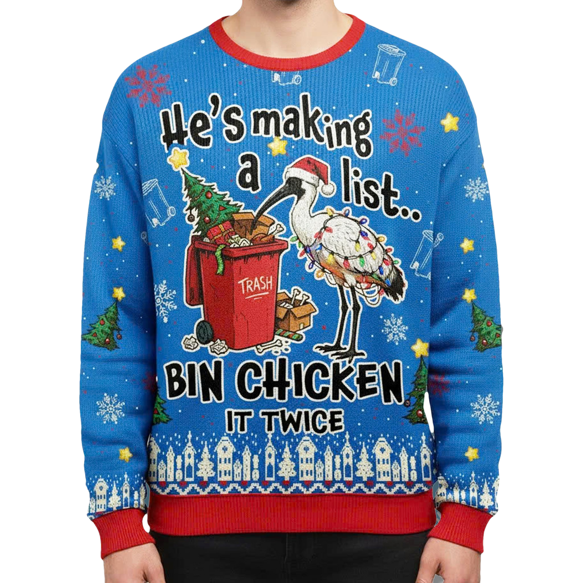 He's Making A List Bin Chicken It Twice Ugly Christmas Sweater - Moonbestprint