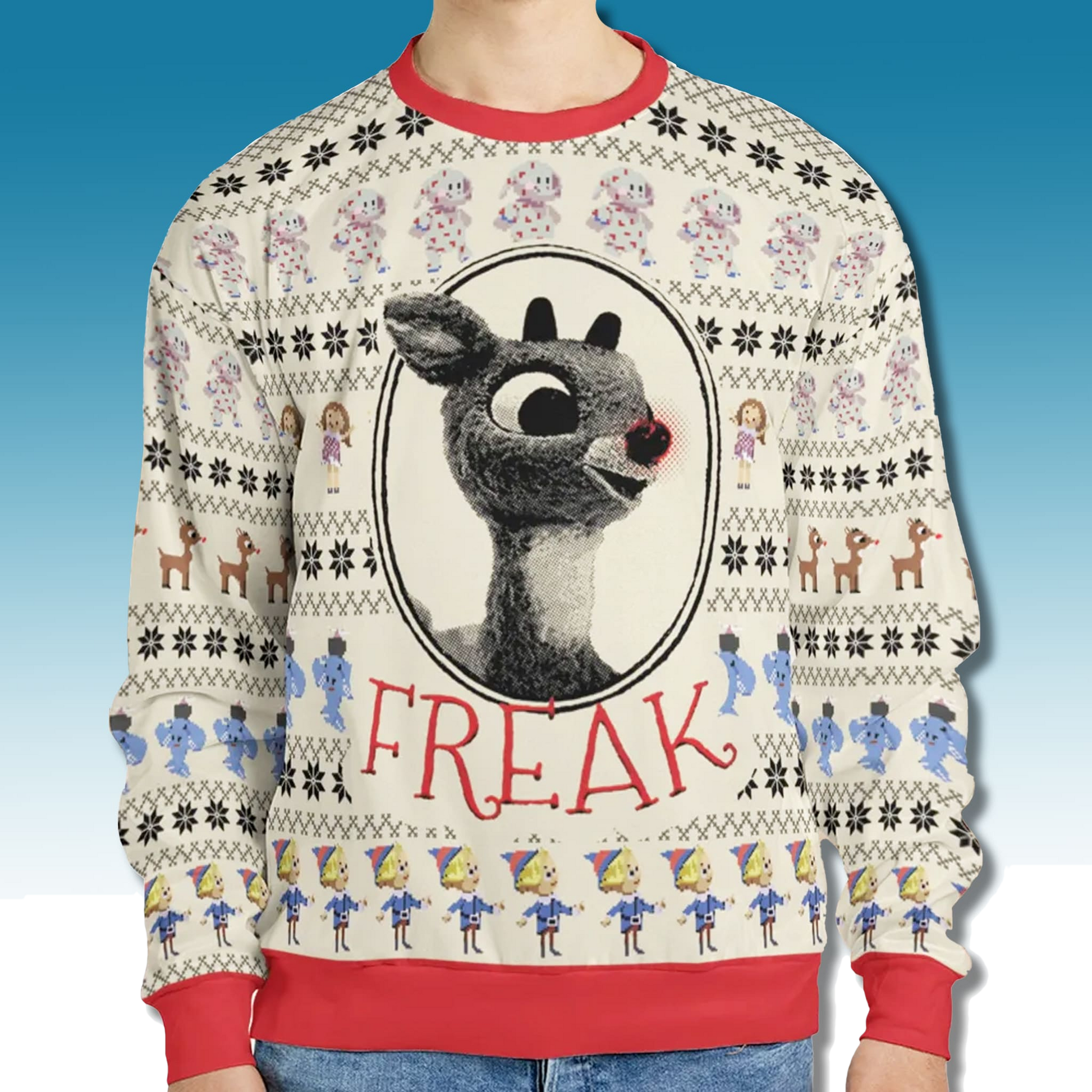 Freak Rudolph the Red Nosed Reindeer Ugly Christmas Sweater - Moonbestprint