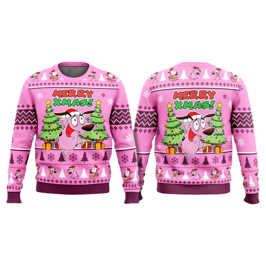Courage The Cowardly Dog Pink Ugly Christmas Sweater - Moonbestprint
