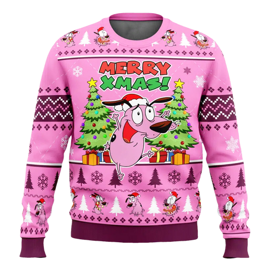 Courage The Cowardly Dog Pink Ugly Christmas Sweater - Moonbestprint