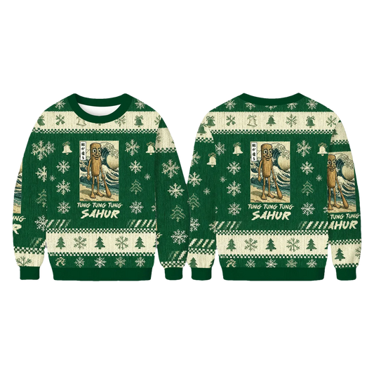 Brainrot Tung Tung Tung Sahur Ugly Christmas Sweater - Moonbestprint