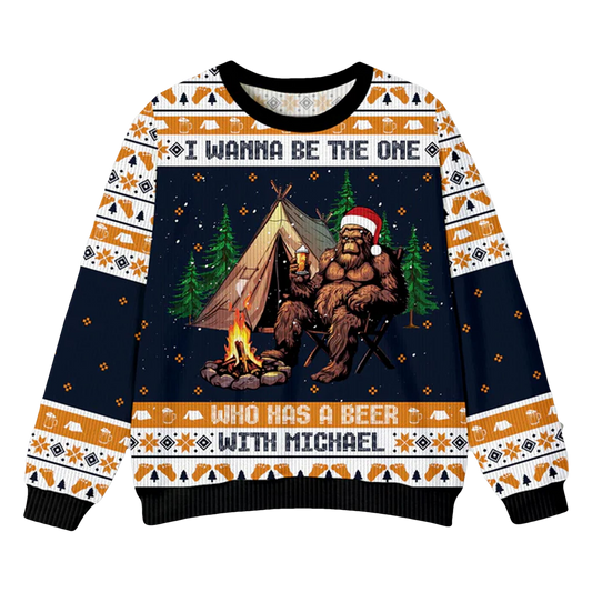 Bigfoot Wanna Have Beer Custom Ugly Christmas Sweater - Moonbestprint