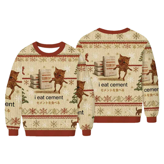 I Eat Cement Cat Meme Ugly Christmas Sweater - Moonbestprint