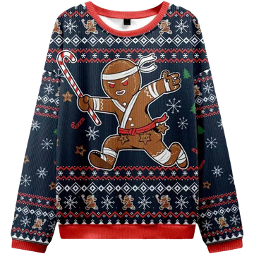 Gingerbread Man Japanese Samurai Christmas Ugly Sweater - Moonbestprint