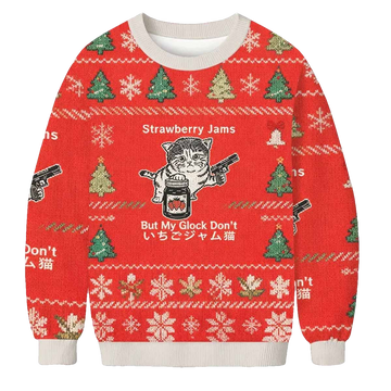 Strawberry Jam Cat Christmas Ugly Sweater - Moonbestprint