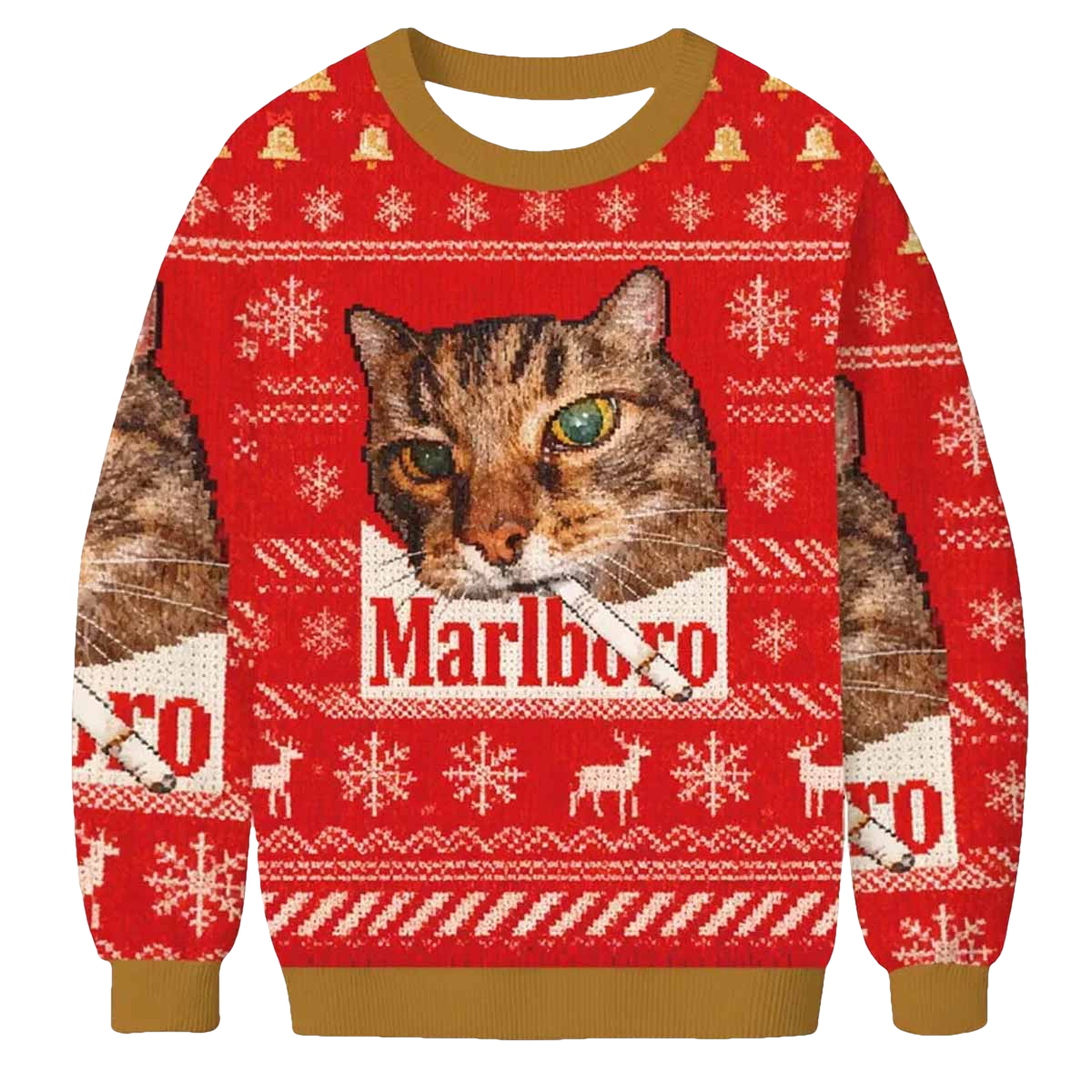 Red Funny Smoking Cat Meme Marlboro Christmas Ugly Sweater - Moonbestprint
