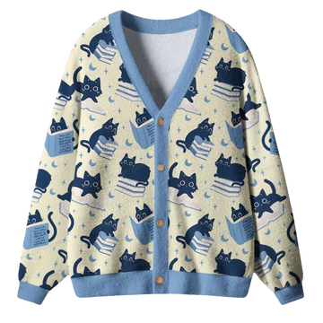 Just A Cat Who Loves Reading Books Ugly Cardigan Sweater - Moonbestprint