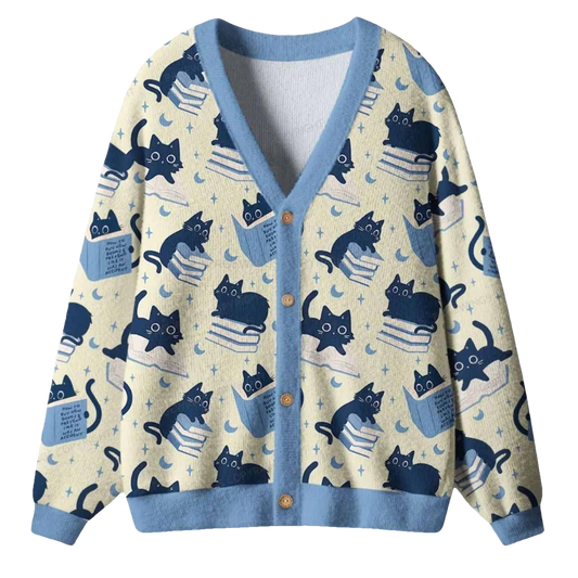 Just A Cat Who Loves Reading Books Ugly Cardigan Sweater - Moonbestprint