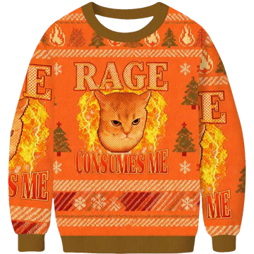 Rage Consumes Me Edgy Funny Cat Meme Ugly Christmas Sweater - Moonbestprint