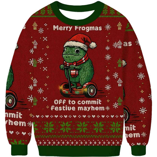 Off to Commit Frogmas Mayhem Ugly Christmas Sweater - Moonbestprint