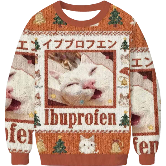 Ibuprofen Meme Cat Ugly Christmas Sweater - Moonbestprint