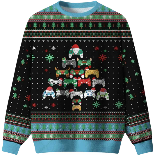 Gamepad Christmas Tree Ugly Christmas Sweater - Moonbestprint