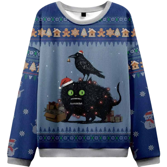 Christmas Chaos Cat Crow And Fish Unite Ugly Christmas Sweater - Moonbestprint