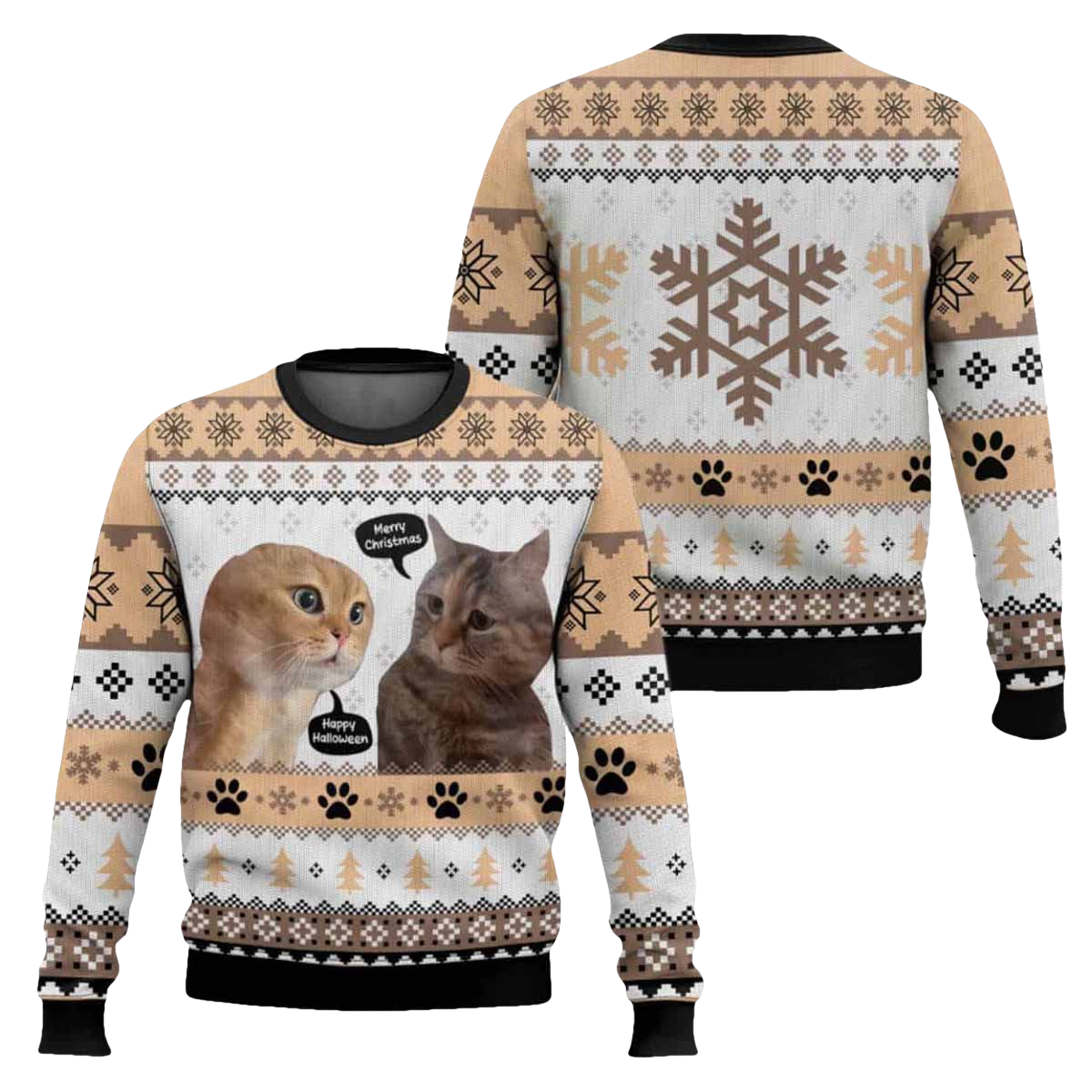 Two Cats Talking Meme Ugly Christmas Sweater - Moonbestprint