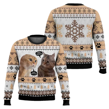 Two Cats Talking Meme Ugly Christmas Sweater - Moonbestprint