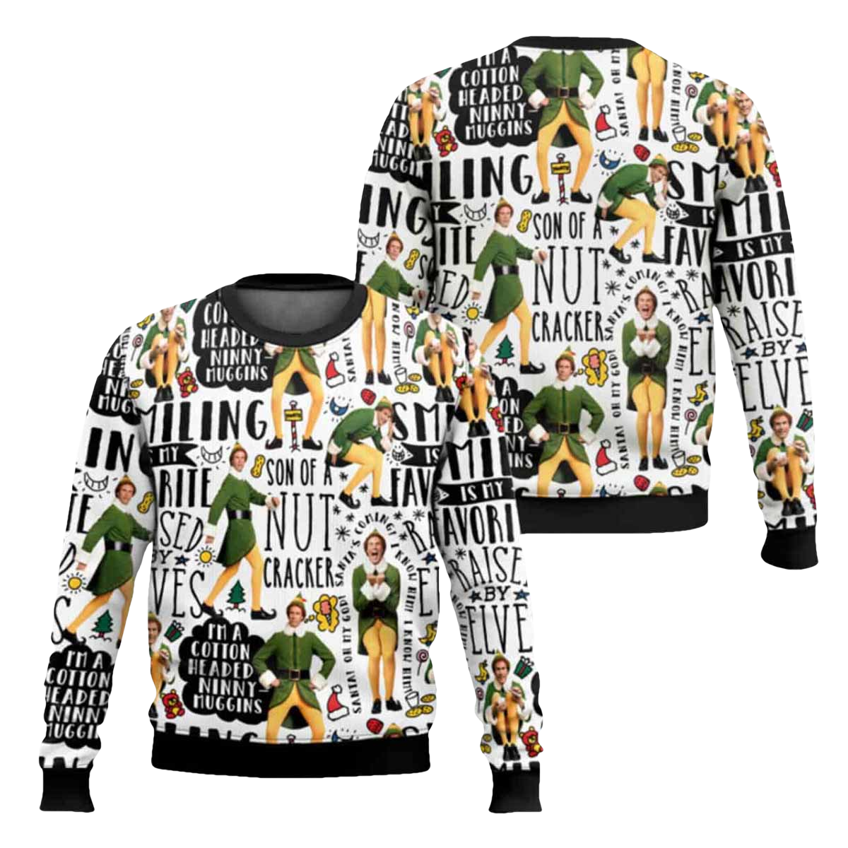 Fun Christmas Smiling Elf Ugly Christmas Sweater - Moonbestprint