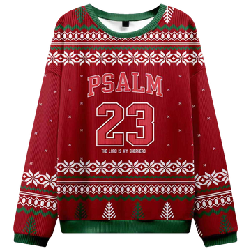 Red Psalm 23 Christian Ugly Christmas Sweater - Moonbestprint