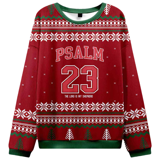 Red Psalm 23 Christian Ugly Christmas Sweater - Moonbestprint