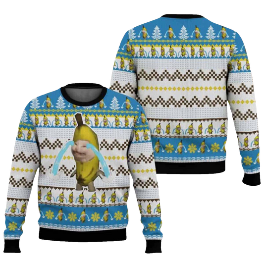 Banana Cat Crying Meme Ugly Christmas Sweater - Moonbestprint