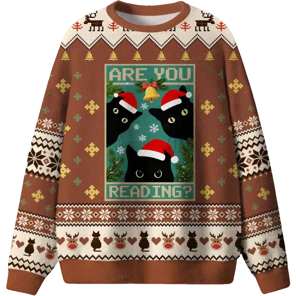 Black Cat Are You Reading Ugly Sweater - Moonbestprint