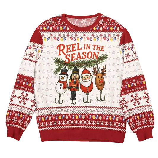 Funny Fishing Reel in The Season Ugly Christmas Sweater - Moonbestprint
