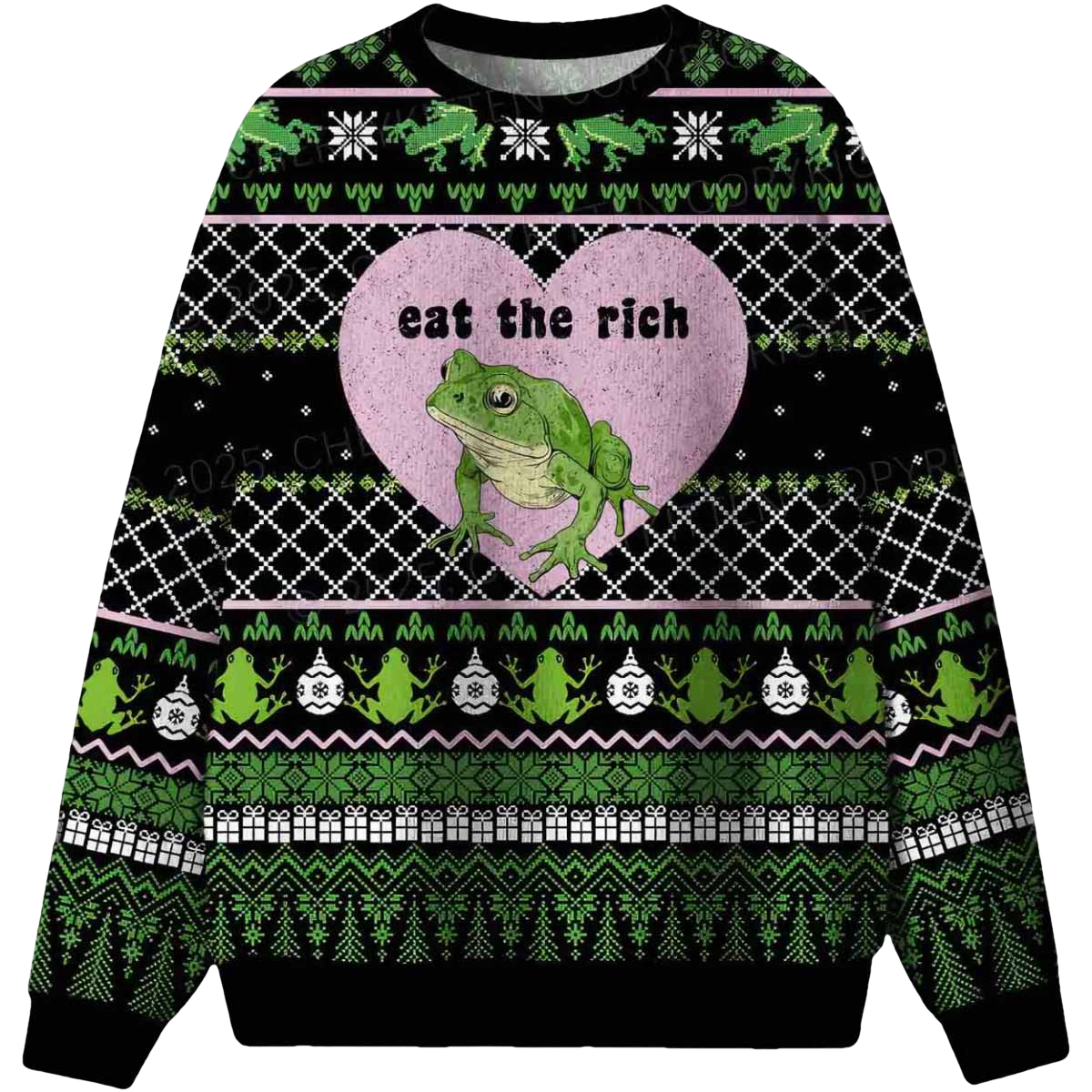 Eat The Rich Frog Ugly Christmas Sweater - Moonbestprint