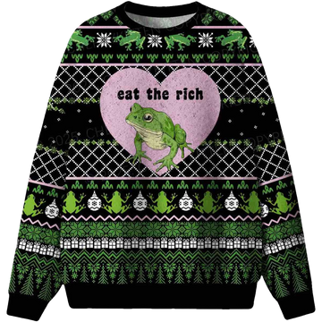 Eat The Rich Frog Ugly Christmas Sweater - Moonbestprint