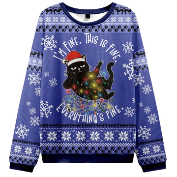 Black Cat Im Fine This Is Fine Everythings Fine Ugly Christmas Sweater - Moonbestprint