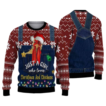 Chicken Just a Girl Who Loves Christmas And Chickens Ugly Christmas Sweater - Moonbestprint