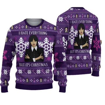 Wednesday I Hate Everything But It's Christmas Ugly Sweater - Moonbestprint