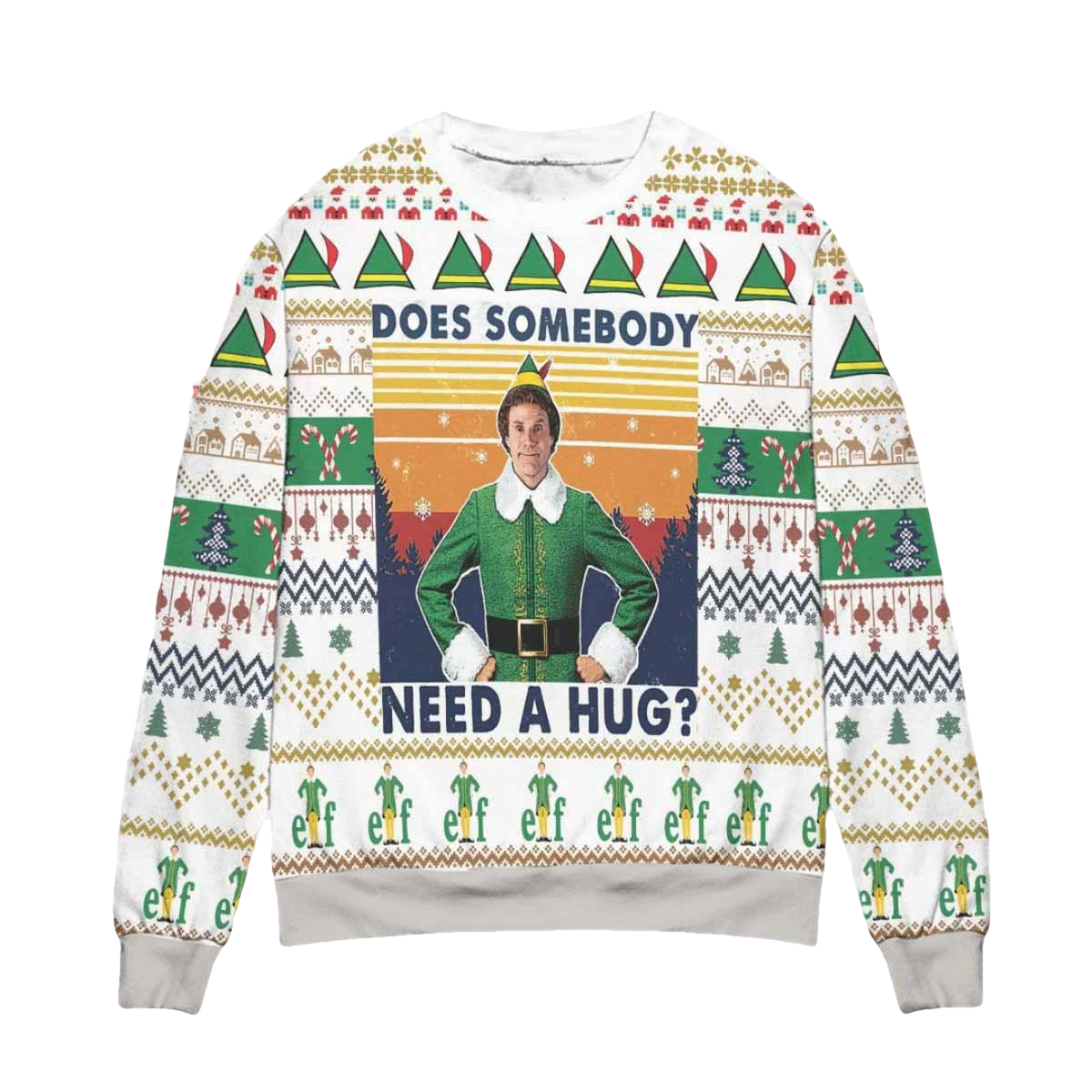 Elf Does Somebody Need A Hug Ugly Christmas Sweater - Moonbestprint
