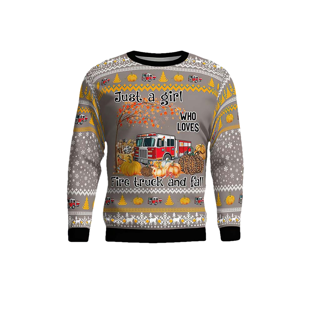 Fire Truck Just Girl Who Loves Christmas Ugly Sweater - Moonbestprint