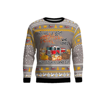 Fire Truck Just Girl Who Loves Christmas Ugly Sweater - Moonbestprint