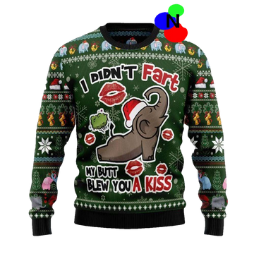 Elephant I Didn’T Fart My Butt Blew You A Kiss Christmas Ugly Sweater - Moonbestprint