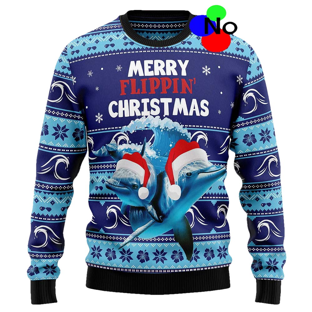 Dolphin Merry Flippin Christmas Sweater - Moonbestprint