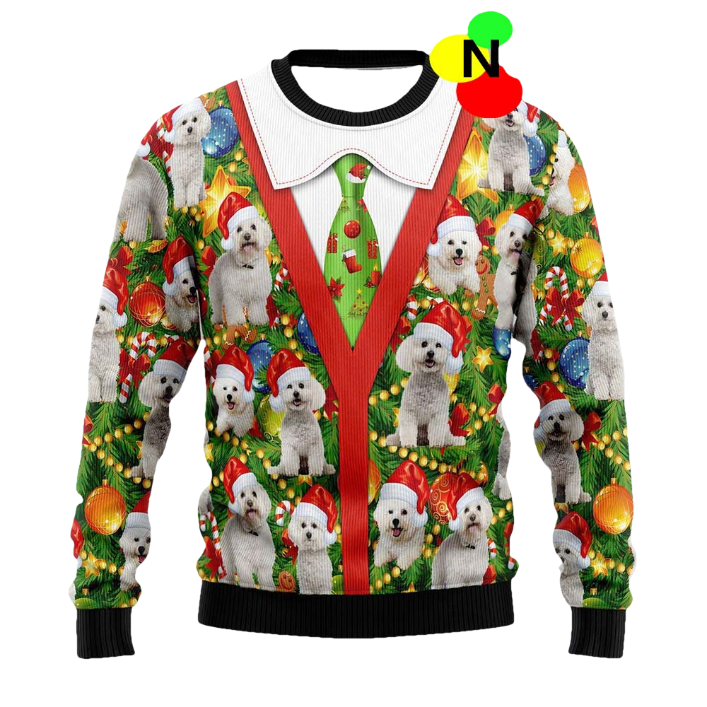Bichon Xmas Pine Christmas Ugly Sweater - Moonbestprint