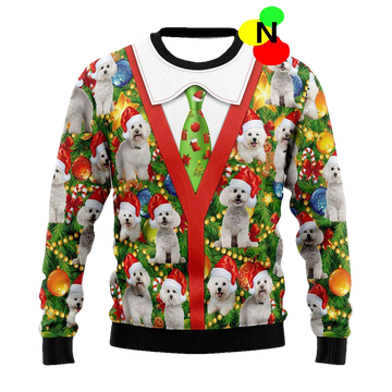 Bichon Xmas Pine Christmas Ugly Sweater - Moonbestprint