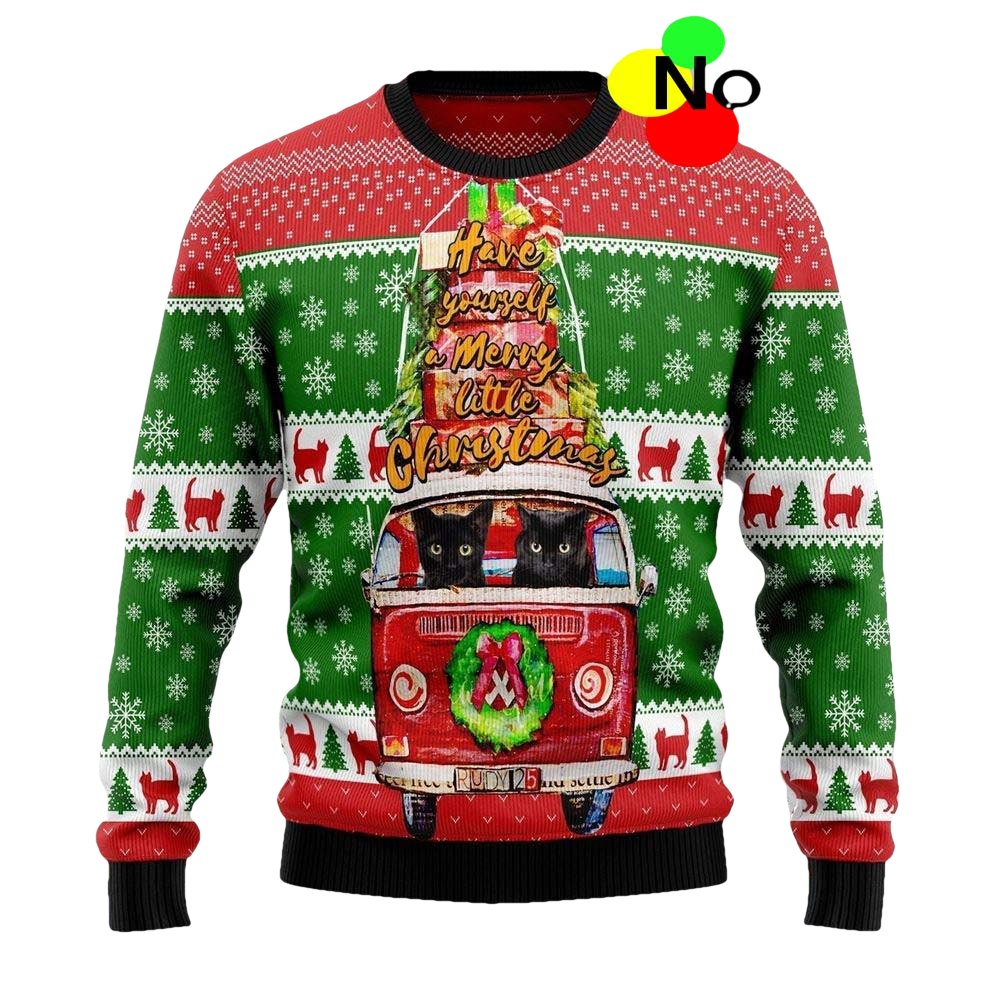 Black Cat Little Christmas Ugly Sweater - Moonbestprint