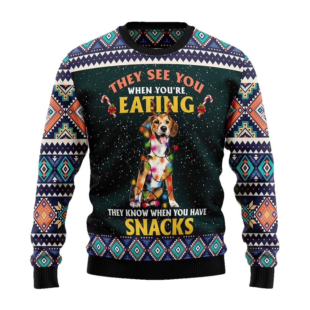 Beagle They See You When You'Re Eating Snacks Christmas Sweater - Moonbestprint