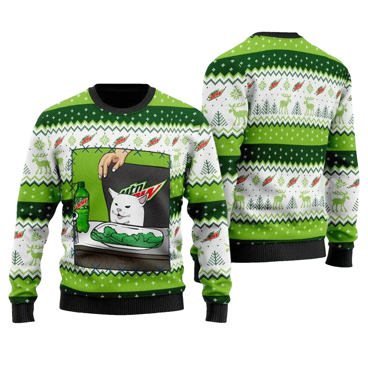 Mountain Dew Cat Meme Ugly Christmas Sweater - Moonbestprint