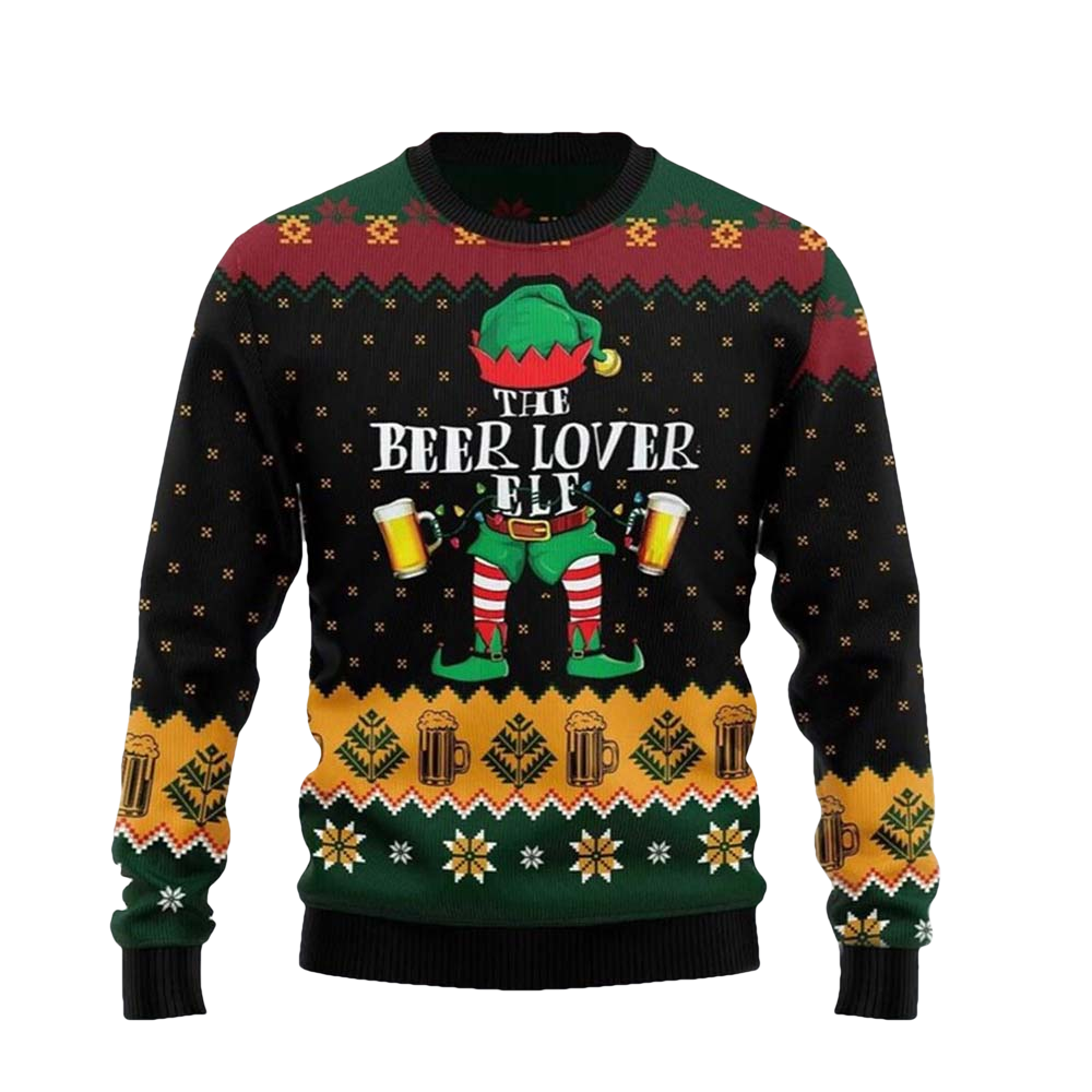 The Beer Lover Elf Christmas Sweater - Moonbestprint