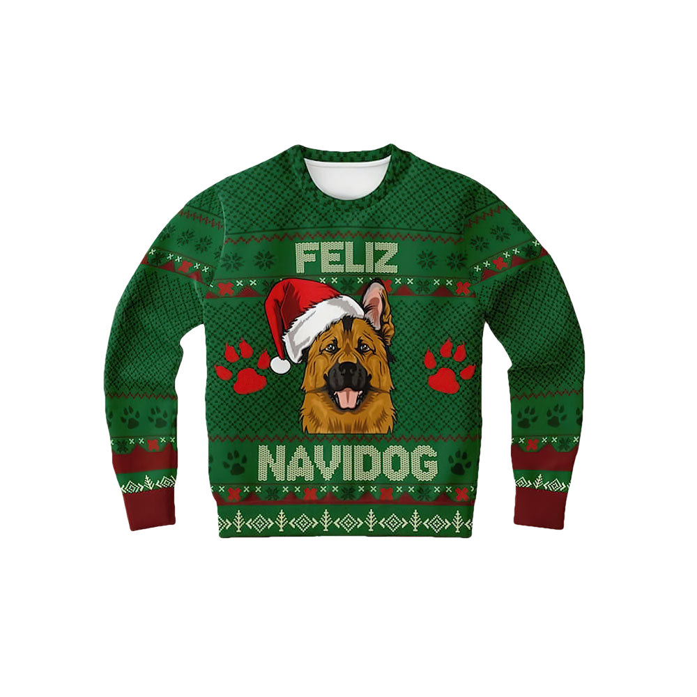 German Shepherd Feliz Navidog Christmas Sweater - Moonbestprint
