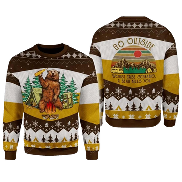 A Bear With Beer Vintage Camping Christmas Sweater - Moonbestprint