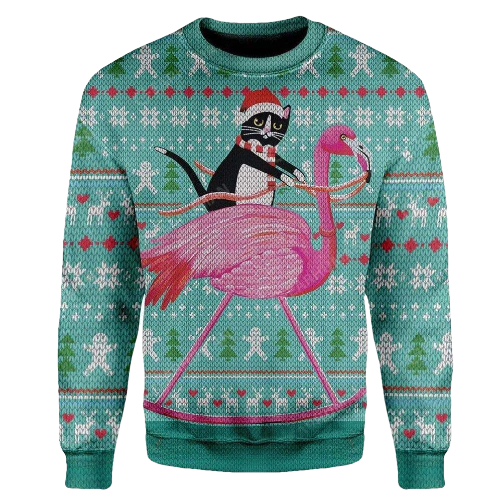 Cat And Flamingo Ugly Christmas Sweater - Moonbestprint
