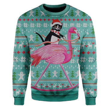 Cat And Flamingo Ugly Christmas Sweater - Moonbestprint